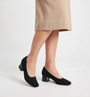 VIVAIA Women’s Black Ribbed Canvas Square-Toe Chunky Heel Pumps Size 5.5-6/EU 36